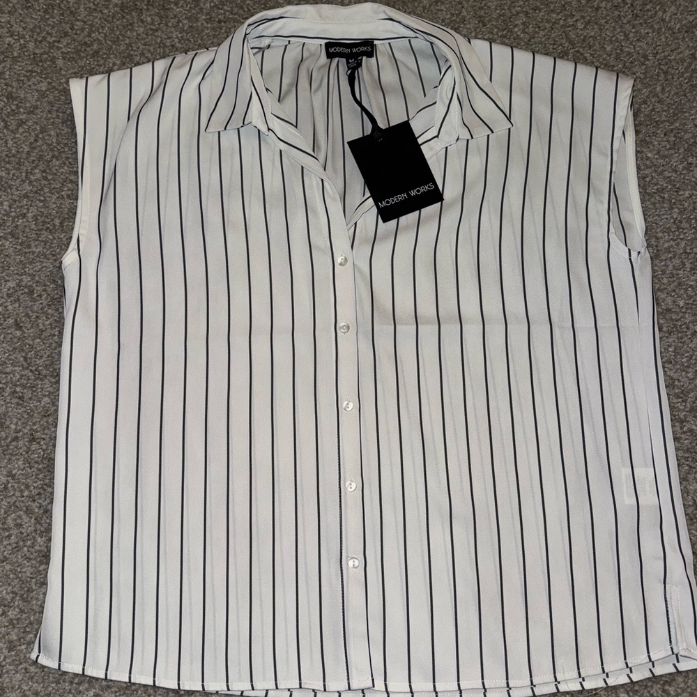 Modern Women Black and White Striped Button Down Shirt